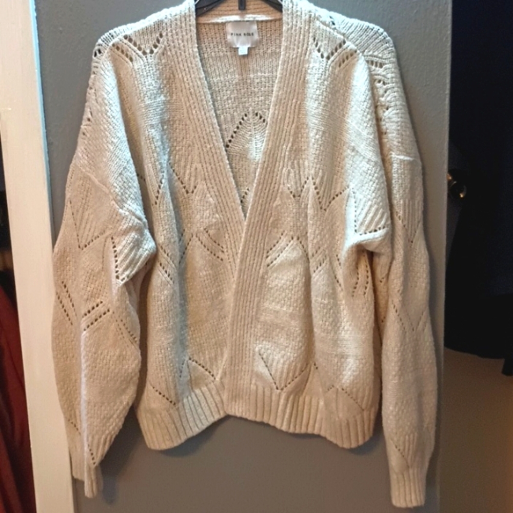 Ivory Cardigan Sweater, Pink Rose Large